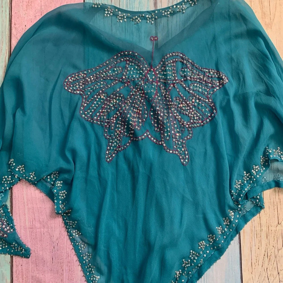 Beautiful vintage silk butterfly tunic top sheer flowy - Picture 8 of 8